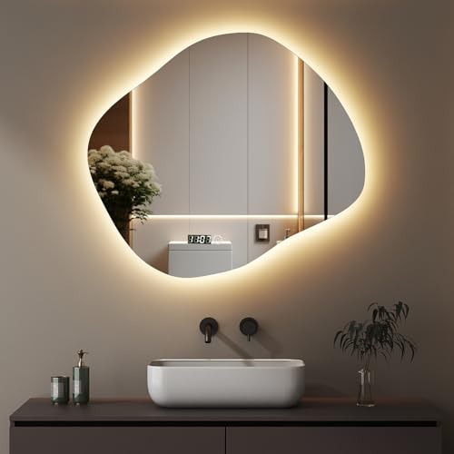 Boromal Asymmetrischer Spiegel mit Beleuchtung 74x64cm Asymmetrischer Badspiegel mit Beleuchtung LED Spiegel mit Licht Badezimmer Wandspiegel mit Touch-Schalter + 3 Lichtfarbe Dimmbar + Uhr Boromal Asymmetrischer Spiegel mit Beleuchtung 74x64cm Asymmetrischer Badspiegel mit Beleuchtung LED Spiegel mit Licht Badezimmer Wandspiegel mit Touch-Schalter + 3 Lichtfarbe Dimmbar + Uhr von Boromal