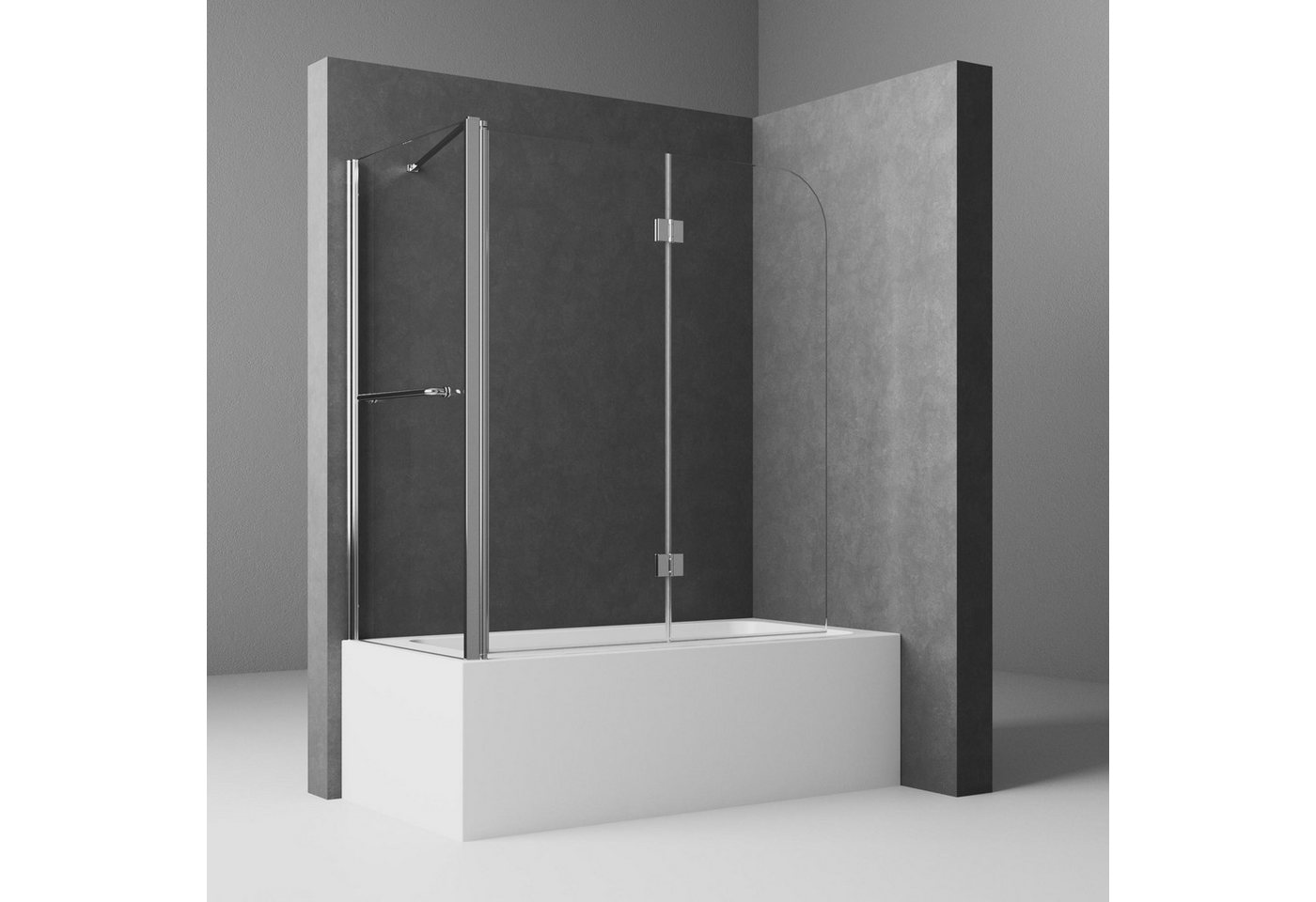 Boromal Badewannenaufsatz Badewannenaufsatz mit Seitenwand Handtuchhalter 2 teilig NANO Glas, 6mm Sicherheitsglas, (180º Faltwand mit Seitenglas, mit Haltestangen), Rechts-und Links montierbar von Boromal
