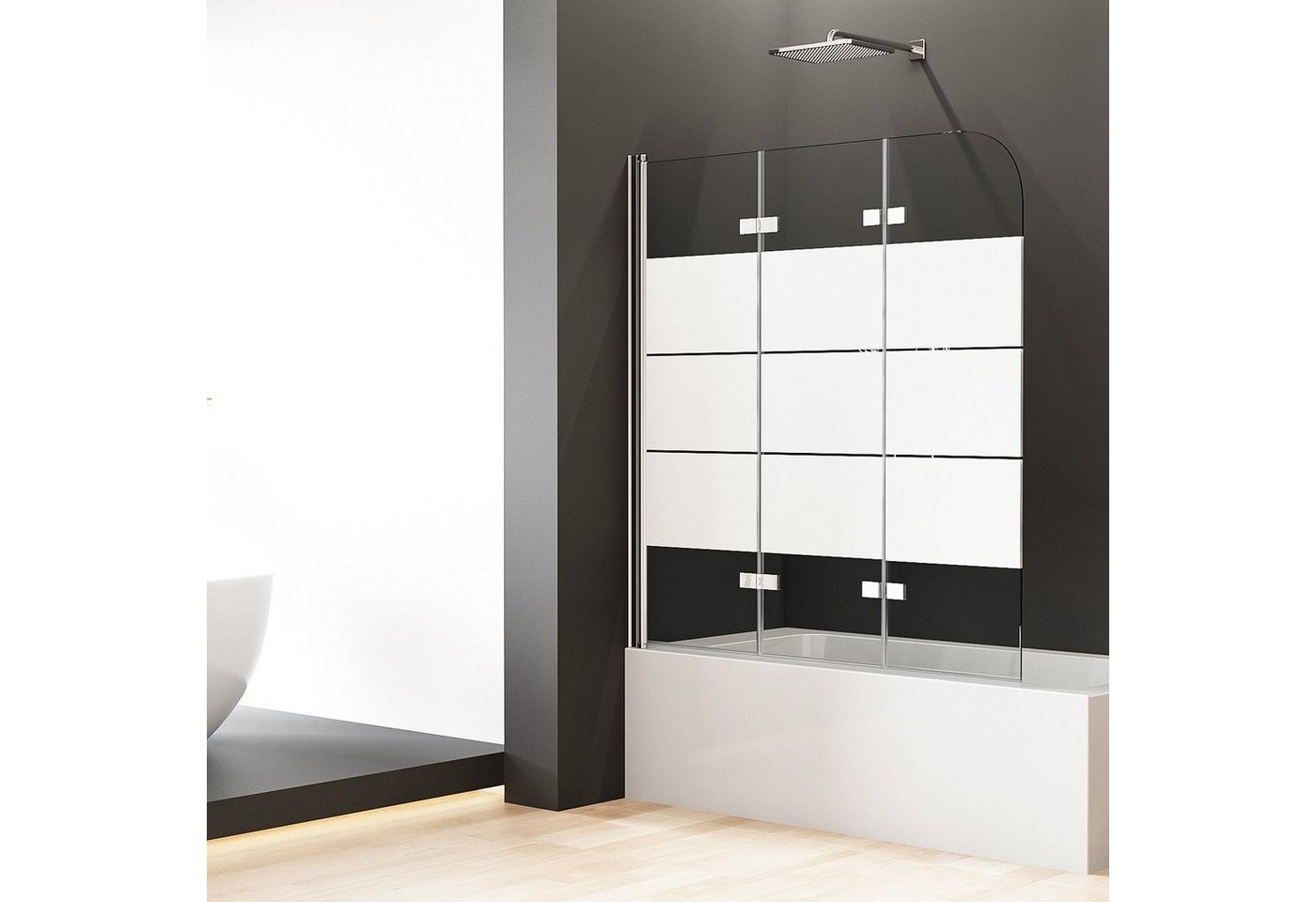 Boromal Badewannenaufsatz Duschwand für Badewanne 3-teilig Faltbar 120x140 cm Badewannenfaltwand, (Klarglas /Teilsatiniert glas), Badewannenfaltwand Glaswand 6mm ESG Glas von Boromal