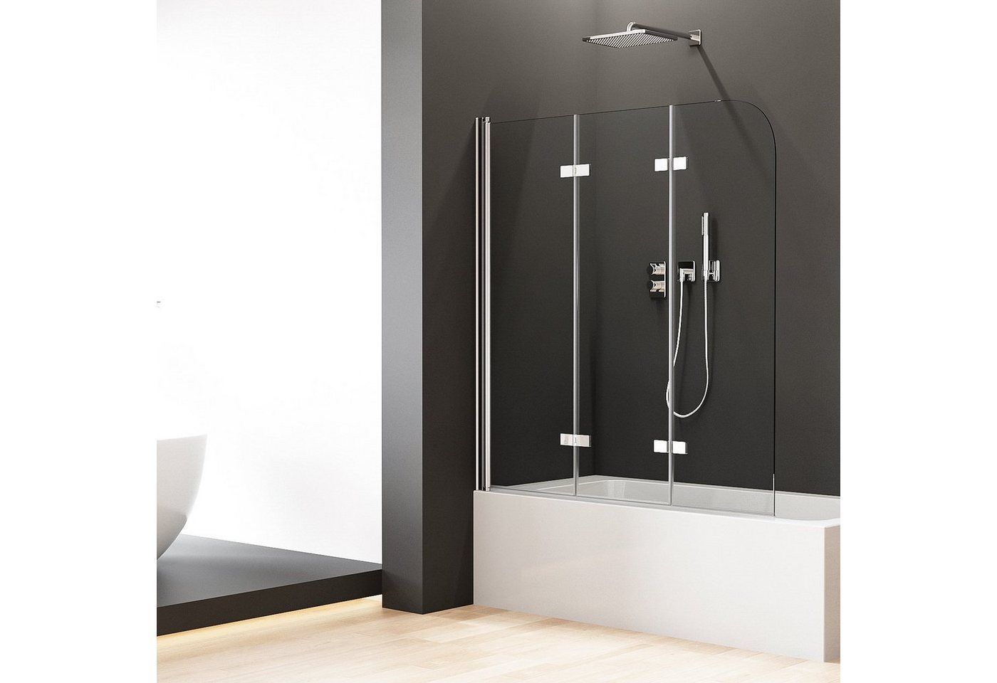 Boromal Badewannenaufsatz Duschwand für Badewanne 3-teilig Faltbar 120x140 cm Badewannenfaltwand, (Klarglas /Teilsatiniert glas), Badewannenfaltwand Glaswand 6mm ESG Glas von Boromal