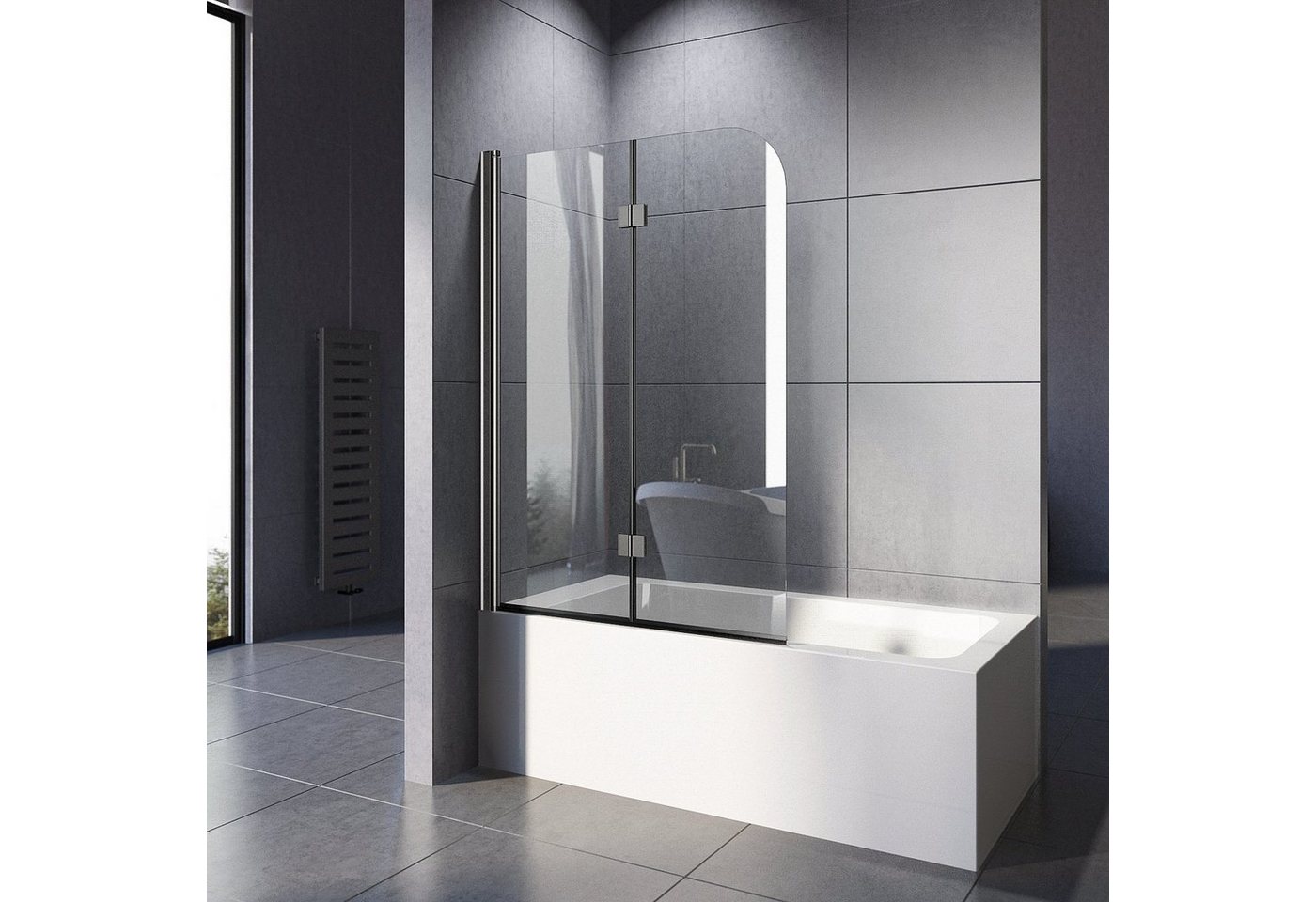 Boromal Badewannenaufsatz Duschwand für Badewanne Glas 2-teilig 100x140 Schwarz / Chrom Glaswand, (Klarglas /Teilsatiniert glas), Badewannenfaltwand Glaswand 6mm ESG Glas von Boromal
