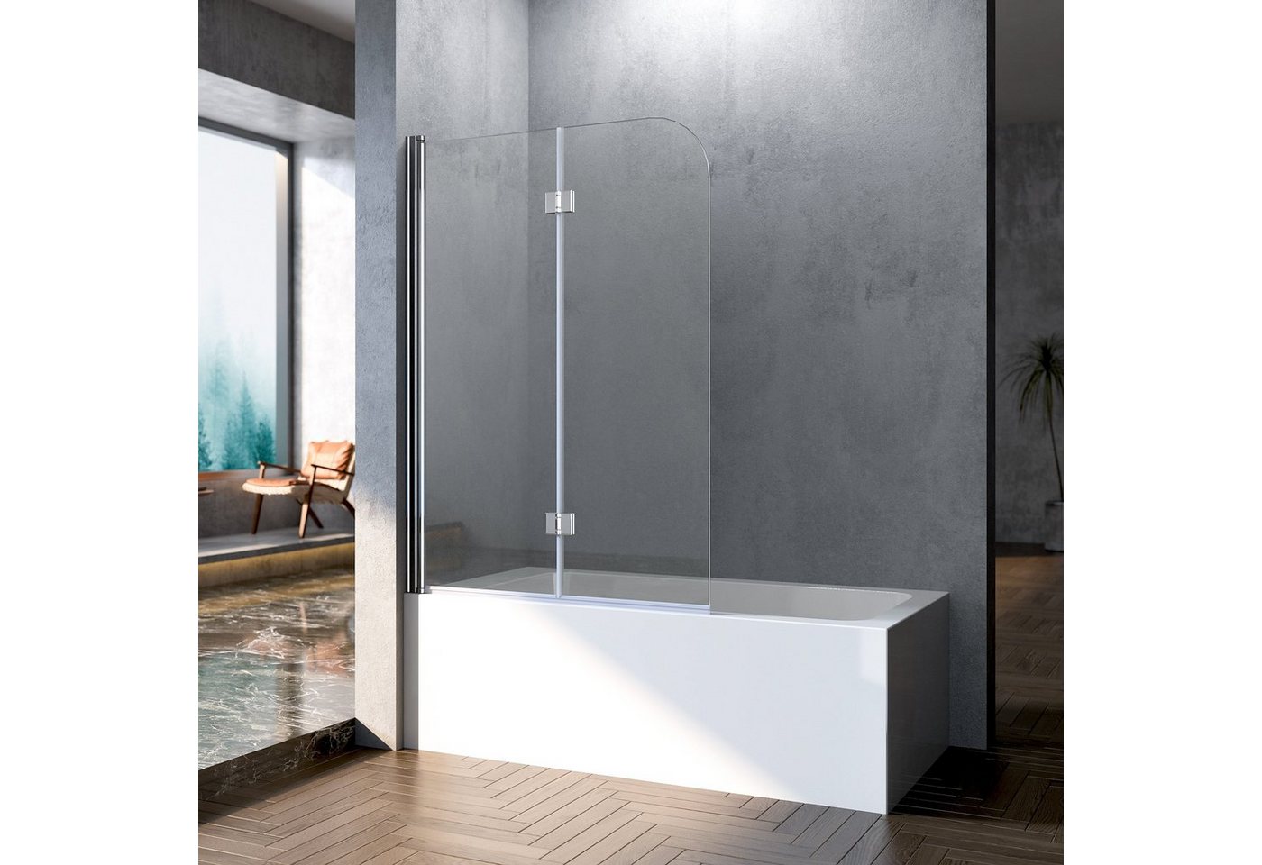 Boromal Badewannenaufsatz Duschwand für badewanne faltbar 2 teilig nano glas beidseitig, Sicherheitsglas, (180° Faltwand, 100x140, 110x140, 120x140), komplett faltbar, nach innen und nach außen öffnen von Boromal