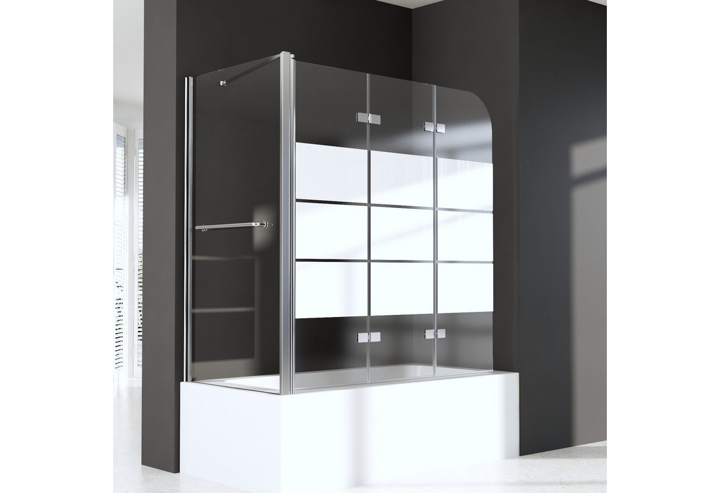 Boromal Badewannenaufsatz Duschwand mit seitenwand 3 teilig Faltbar Faltwand Milchglas Klarglas, 6mm ESG, (Duschkabine, mit Handtuchhalter Haltestangen), 120x75x140, 120x80x140cm von Boromal