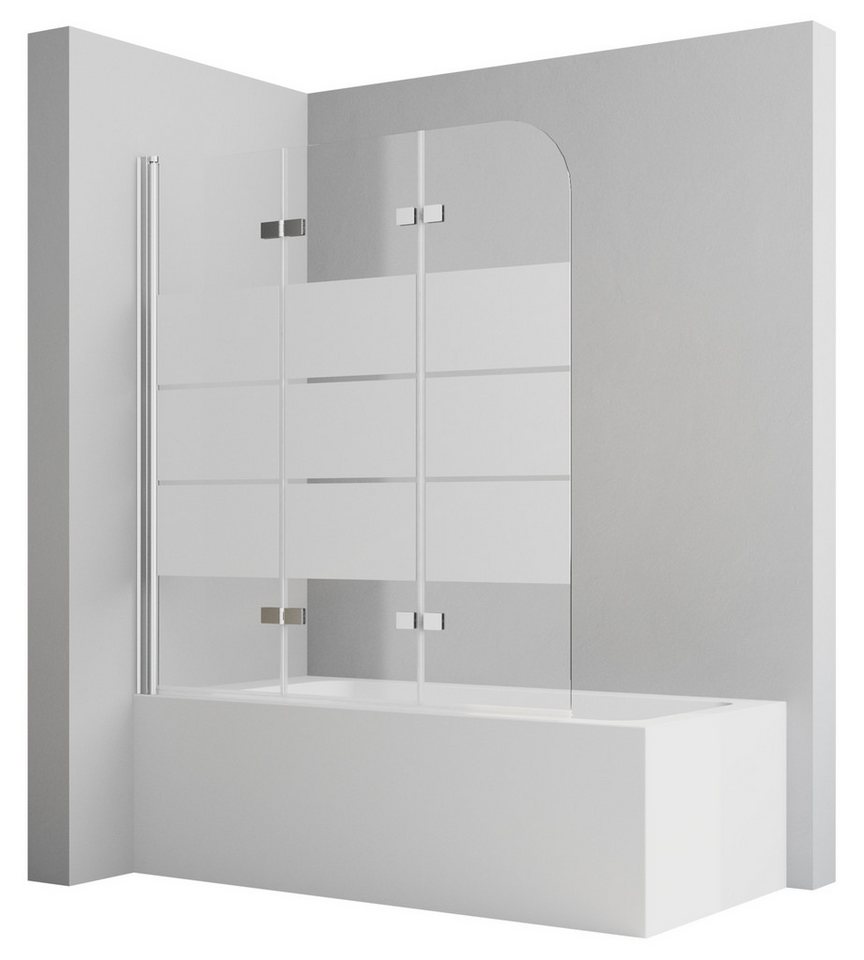Boromal Badewannenaufsatz Glas 140 x 140 milchglas, 5mm Sicherheitsglas, (Duschwand Badewanne, Chrom), Verstellber Aluprofile, Duschdichtung, Hebe-/ Senkfunktion von Boromal