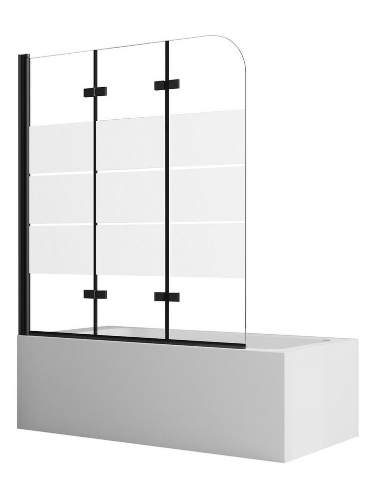 Boromal Badewannenaufsatz Schwarz Glas 140 x 140 milchglas, 5mm Sicherheitsglas, (Duschwand Badewanne, 3 teilig 180° schwenkbar), Verstellber Aluprofile, Duschdichtung, Hebe-/ Senkfunktion von Boromal