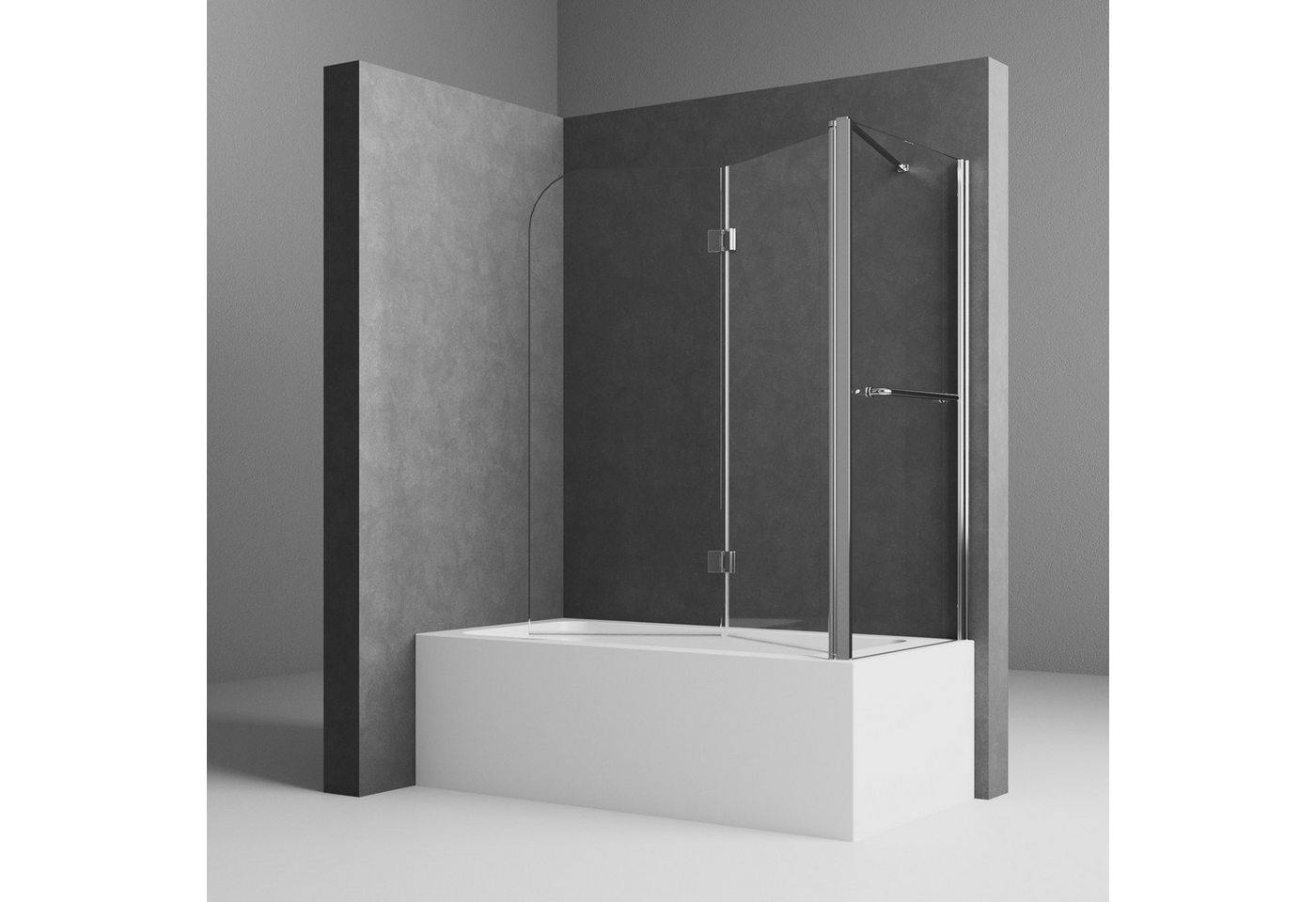 Boromal Badewannenaufsatz mit seitenwand 75cm 75x120x140cm, 5mm Nano Glas, (Badewannenfaltwand 2 teilig Klarglas Chrom, 180° Faltwand mit Seitenteil), (119-120) x (73,5-74,5) x 140cm von Boromal