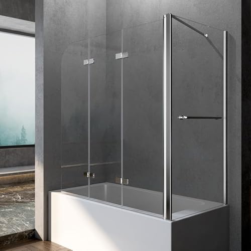 Boromal Badewannenfaltwand 3-teilig Duschwand für Badewanne mit seitenwand 75 cm x 120 cm x 140 cm Faltbar Badewannenabtrennung 6 mm Sicherheitsglas, NANO-Glas, mit Handtuchhalter von Boromal