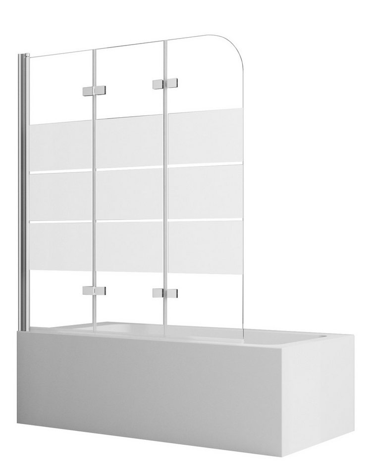Boromal Badewannenfaltwand Badewannenaufsatz 140 x 140cm 3 teilig 180° faltbar Milchglas Klarglas, 5mm Sicherheitsglas, Rechts-und Links montierbar, Hebe- / Senkfunktion von Boromal