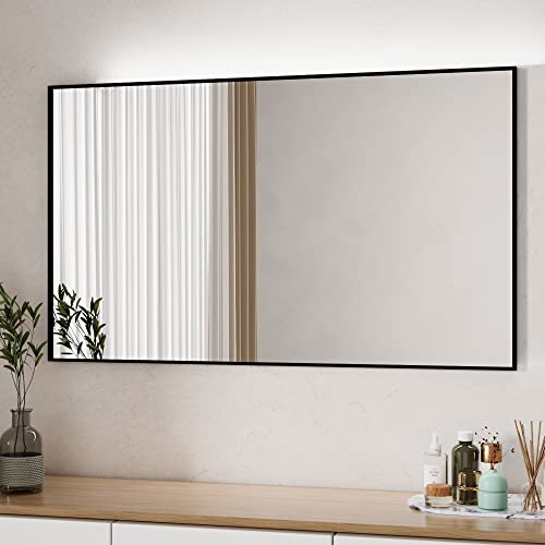 Boromal Spiegel Schwarz 100x60cm Badspiegel Schwarz Vertikal/Horizontal Dekorative Wandspiegel für Badezimmer, Wohnzimmer, Gäste WC Schwarz von Boromal