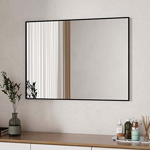 Boromal Badezimmerspiegel 40x60cm Spiegel Badspiegel Vertikal/Horizontal Dekorative Wandspiegel für Badezimmer, Wohnzimmer, Gäste WC Schwarz von Boromal