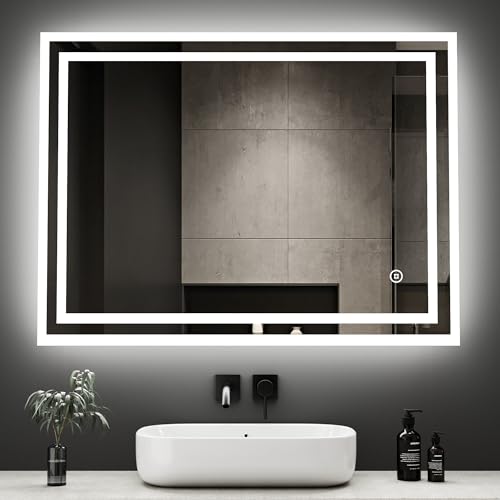 Boromal Badspiegel Dimmbar 80x60cm LED Badspiegel mit Beleuchtung Wandspiegel Lichtspiegel 3 Lichtfarbe 3000-6400K Kaltweiß Neutral Warmweiß Badezimmerspiegel, Bedienbar über Wandschalter von Boromal