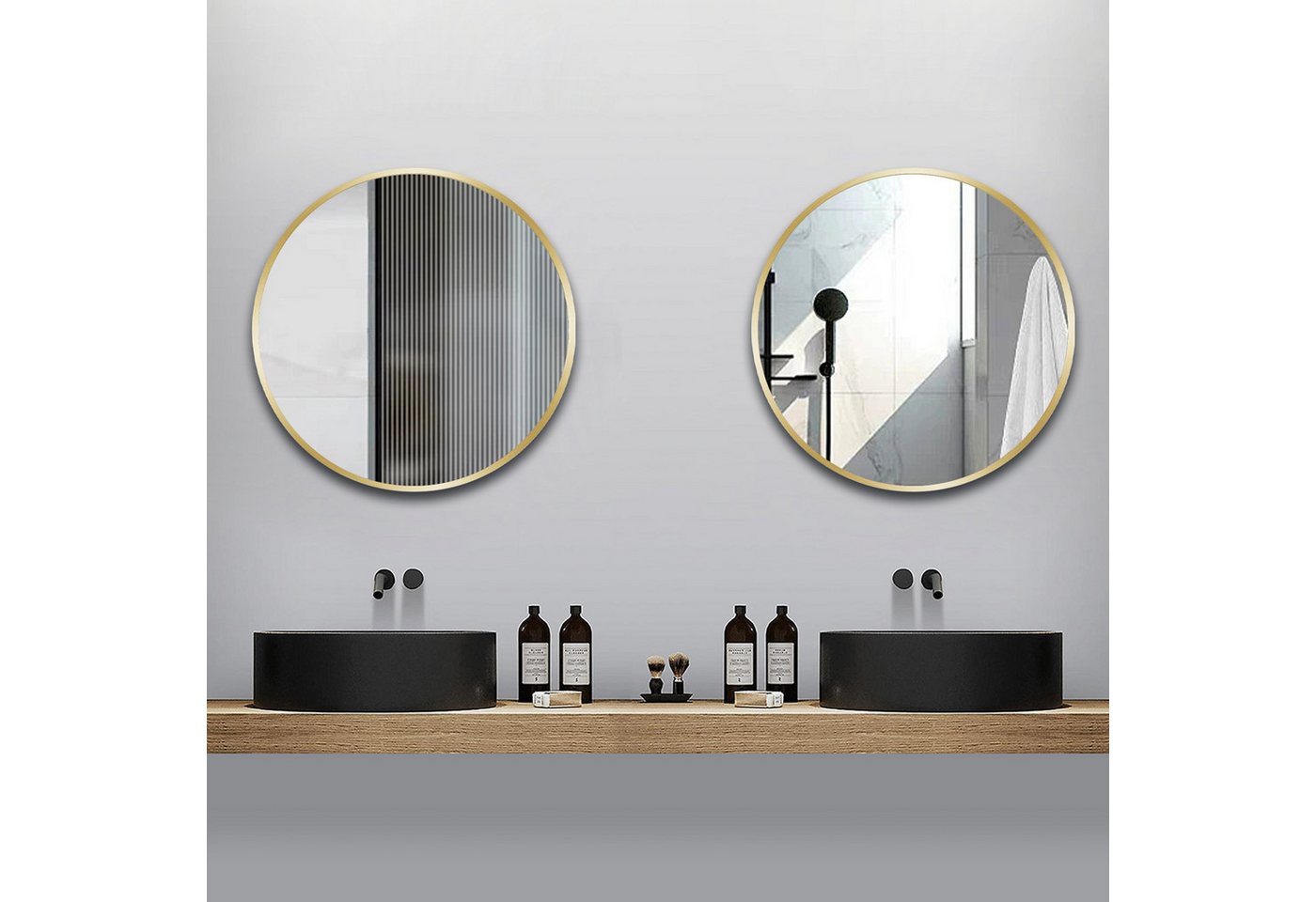 Boromal Badspiegel Rund Spiegel 60cm 50cm Wandspiegel Gold Schwarz (Badezimmerspiegel, 1-St., mit Alu Mteall Rahmen), mit explosionsgeschützte membran von Boromal