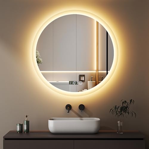 Boromal Badspiegel Rund mit Uhr 60cm Badezimmerspiegel mit Beleuchtung 3 Lichtfarbe 3000-6500K 1810LM Warmweiß Kaltweiß Neutral Wandspiegel Lichtspiegel Badezimmer Spiegel mit Touchschalter + Uhr Boromal Badspiegel Rund mit Uhr 60cm Badezimmerspiegel mit Beleuchtung 3 Lichtfarbe 3000-6500K 1810LM Warmweiß Kaltweiß Neutral Wandspiegel Lichtspiegel Badezimmer Spiegel mit Touchschalter + Uhr von Boromal