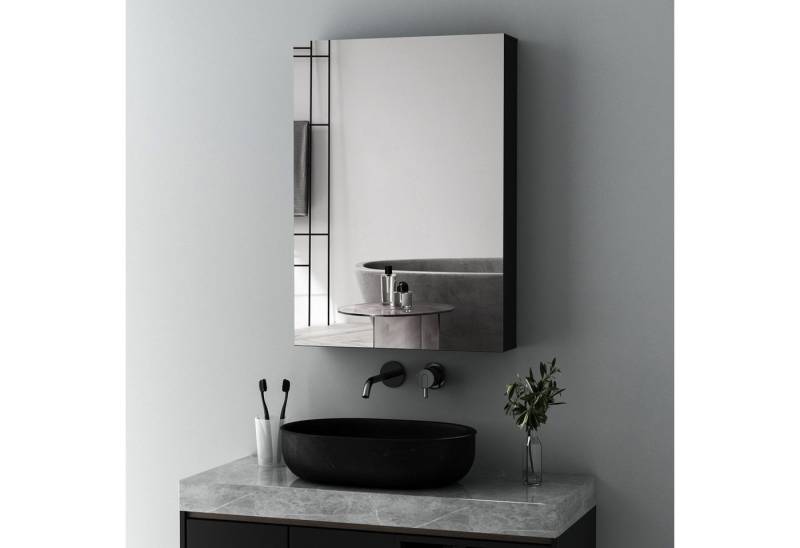 Boromal Badspiegel mit schrank Spiegelschrank Schwarz Eckig Aluminium 50x70 40x60cm (Badschrank Hängend 1 tür, Doppelseitiger HD Spiegel), Verstellbare Glasböden, Softclose-Scharnieren von Boromal