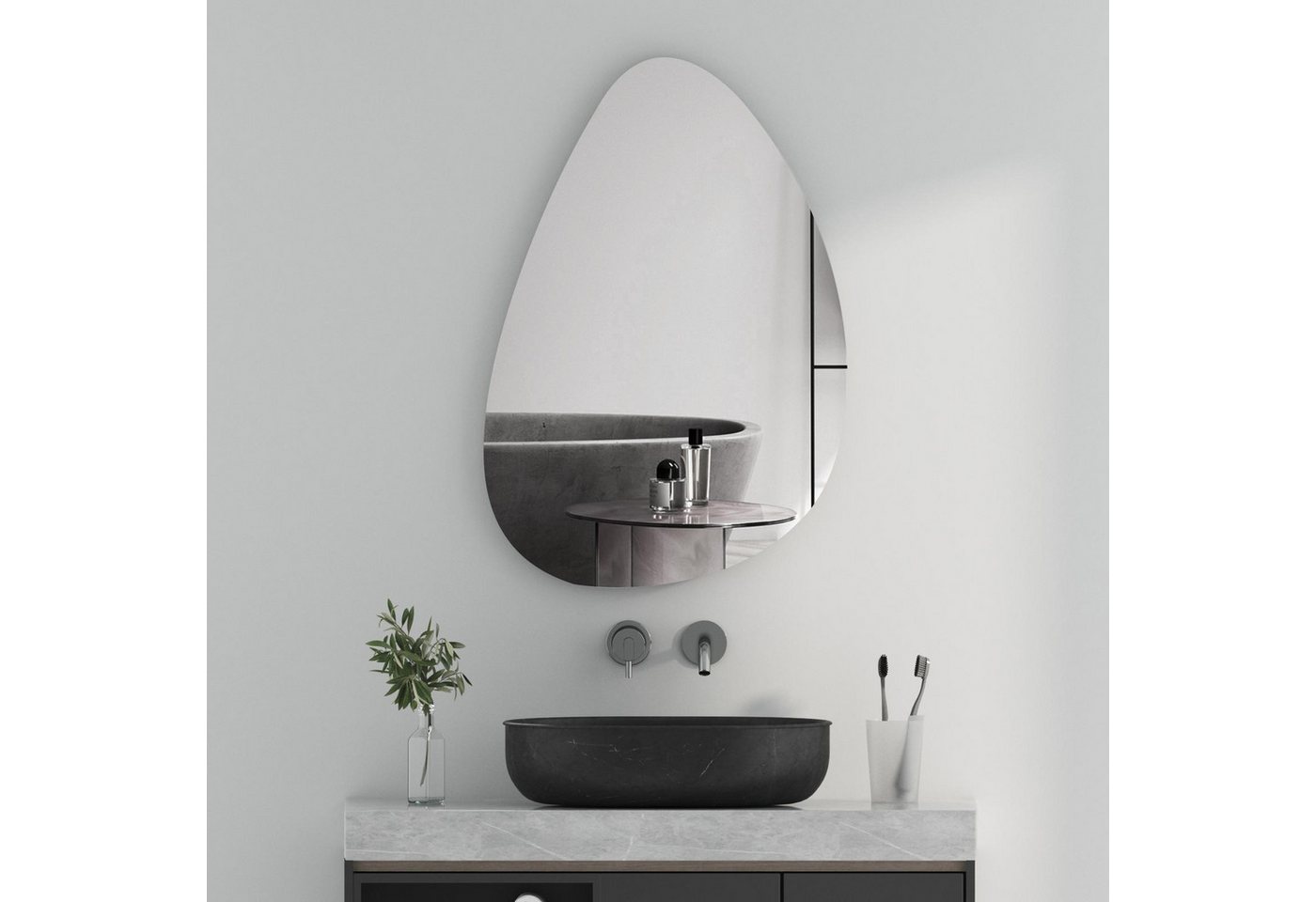 Boromal Badspiegel ohne beleuchtung Wandspiegel Asymmetrisch Wassertropfen 65x90 45x70cm (Design Badezimmerspiegel Rahmenlos, mit Metall Haken), 5mm HD Umweltfreundlich Spiegel mit Splitterschutzfolie von Boromal