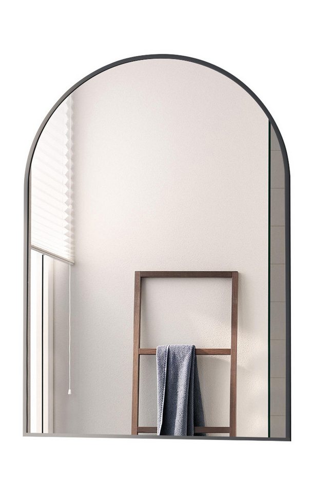 Boromal Dekospiegel Wandspiegel Schwarz modern Flurspiegel Rund bogen 50x70 60x80 (Spiegel Flur Bad badezimmer, mit Aluminiumrahmen), mit explosionsgeschützte membran, hängend Wand gelehnt von Boromal