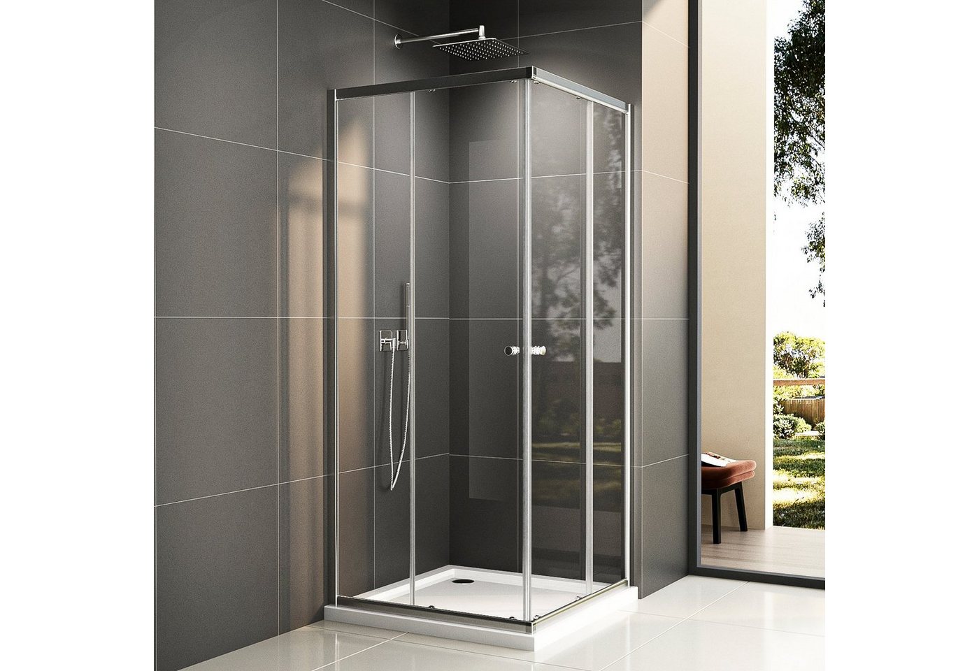 Boromal Dusch-Schiebetür 80x80x185cm Duschkabine Schwarz Eckeinstieg Duschtür 5mm ESG Glas, 80x185 cm, Glas, Hochwertiges Rollensystem von Boromal