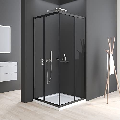 Boromal Duschkabine 100x75cm Eckeinstieg mit Schiebetüren 5mm ESG Glas Matt Schwarz Duschabtrennung Dusche Duschwand Höhe 185cm ohne Duschtasse von Boromal