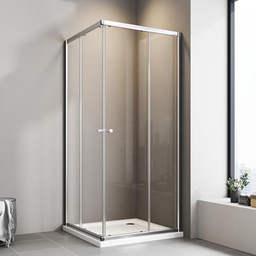 Boromal Duschkabine 100x80 cm Schiebetür Eckeinstieg Duschkabine mit Schiebetüren 6mm ESG Glas Duschschiebetür Eckeinstieg Duschabtrennung Duschwand Höhe 185cm von Boromal