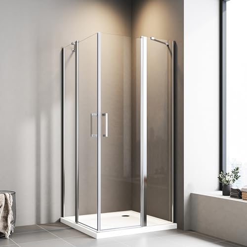 Boromal Duschkabine 120x90cm Eckeinstieg Doppel Pendeltüren 6mm NANO Beschichtung ESG Glas Drehtür Duschabtrennung Dusche Duschwand mit 2 Stabilisierungsstange Höhe 185cm ohne Duschtasse von Boromal