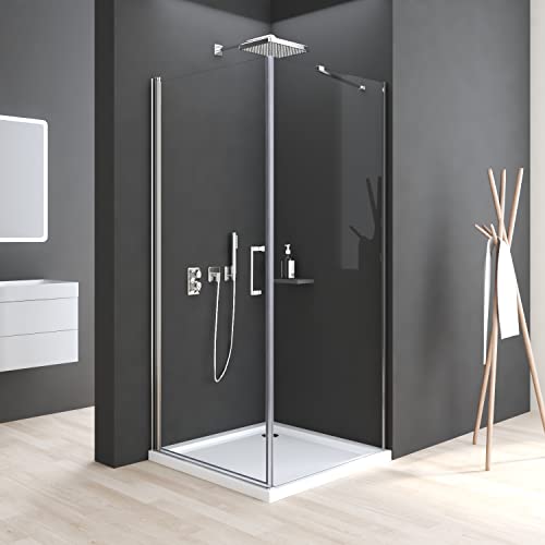 Boromal Duschkabine 75x75cm Pendeltür mit Seitenwand 6mm NANO Beschichtung ESG Glas Schwingtür Duschabtrennung Duschwand Höhe 195 cm ohne Duschtasse von Boromal