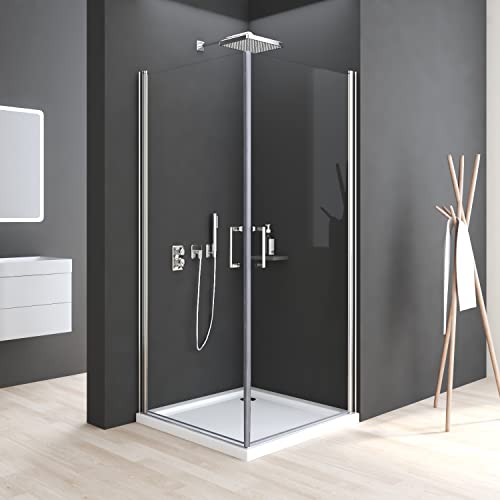 Boromal Duschkabine 75x90cm Eckeinstieg mit Doppel Pendeltüren 6mm NANO Beschichtung ESG Glas Schwingtür Duschabtrennung Dusche Duschwand Höhe 195cm ohne Duschtasse von Boromal