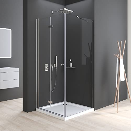 Boromal Duschkabine 80 x 80 x 185 cm Falttür mit Seitenwand 180º Falttürkabine 6mm ESG Glas Eckig Drehfalttür Duschabtrennung Dusche Duschwand von Boromal