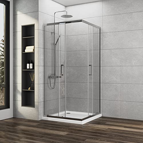 Duschkabine 80x100x185cm mit Schiebetür Duschkabine Eckeinstieg 6mm ESG Glas Duschabtrennung Duschwand, Montage auf Duschewanne oder Ebenerdig von Boromal