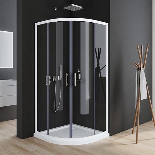 Boromal Duschkabine 90x90x185cm Viertelkreis Weiß Duschkabine Rund Dusche halbrund Dusche mit Schiebetüren aus 6mm ESG Sicherheitsglas, Duschtüren Radius 550mm, ohne Duschwanne von Boromal