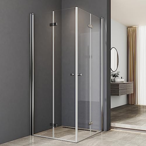 Boromal Duschkabine Drehfalttür 100x100cm Eckeinstieg mit Doppel Falttüren 6mm ESG Glas 180º Falttürkabine Duschabtrennung Dusche Duschwand Höhe 185 cm ohne Duschtasse von Boromal