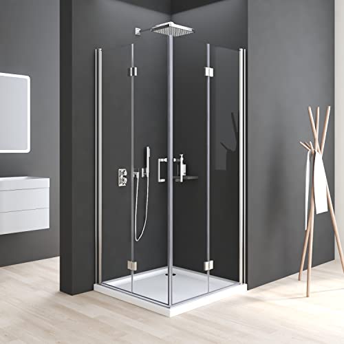 Boromal Duschkabine Drehfalttür 75 x 75 x 195 cm Eckeinstieg Falttür 6mm NANO Beschichtung ESG Glas 180º Falttürkabine Duschabtrennung Dusche Duschwand von Boromal