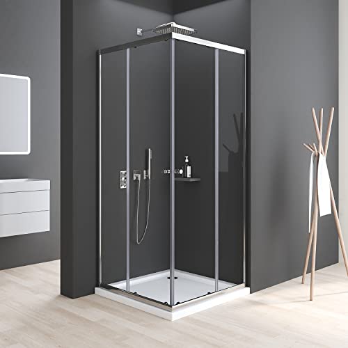 Boromal Duschkabine Eckeinstieg 100x80cm Schiebetür 6mm ESG Glas Duschabtrennung Dusche Duschwand Höhe 185cm von Boromal