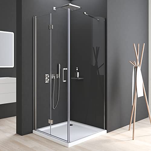 Boromal Duschkabine Eckeinstieg 90x75cm Falttür mit Seitenwand 6mm NANO Beschichtung ESG Glas 180º Drehfalttür Duschkabine Duschabtrennung Dusche Duschwand Höhe 195cm von Boromal