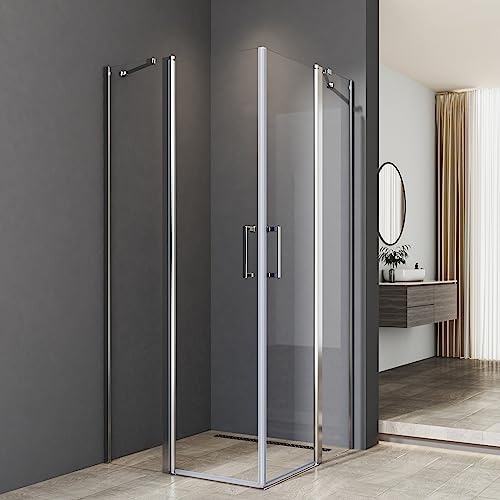 Boromal Duschkabine Eckeinstieg 90x90cm Pendeltür 6mm NANO ESG Glas Drehtür Duschabtrennung Duschwand mit 2 Stabilisierungsstange Höhe 185cm von Boromal