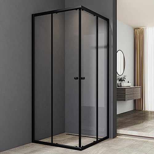 Duschkabine Eckeinstieg mit Schiebetüren, Duschkabine 75x90cm Schwarz Schiebetür 6mm ESG Glas Duschschiebetür Duschabtrennung Duschwand Höhe 185cm, Montage auf Duschwanne oder Fliese Duschkabine Eckeinstieg mit Schiebetüren, Duschkabine 75x90cm Schwarz Schiebetür 6mm ESG Glas Duschschiebetür Duschabtrennung Duschwand Höhe 185cm, Montage auf Duschwanne oder Fliese von Boromal