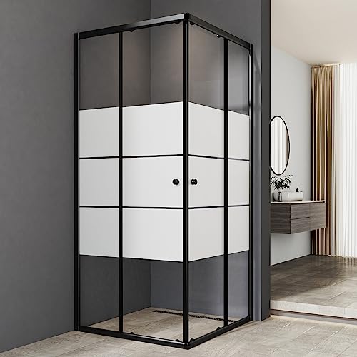 Duschkabine Schiebetür, Duschkabine 90x90 cm Eckeinstieg Schwarz Duschabtrennung 5mm ESG Milchglas Streifen Duschtür Duschwand Höhe 185cm Duschkabine Schiebetür, Duschkabine 90x90 cm Eckeinstieg Schwarz Duschabtrennung 5mm ESG Milchglas Streifen Duschtür Duschwand Höhe 185cm von Boromal