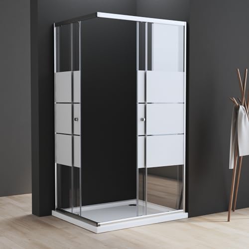 Duschkabine Schiebetür 100x80cm Eckeinstieg Milchglas Duschabtrennung 6mm ESG Glas Dusche Duschwand Höhe 185cm von Boromal