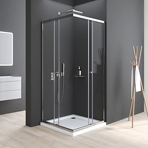 Boromal Duschkabine Schiebetür 90x80cm Eckeinstieg Duschabtrennung 6mm ESG Glas Dusche Duschwand Höhe 185cm von Boromal