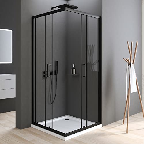 Boromal Duschkabine Schwarz, Duschkabine 100x100cm Eckeinstieg Schwarz Duschkabine Schiebetür 6mm ESG Glas Duschabtrennung Dusche Duschwand Höhe 185cm von Boromal