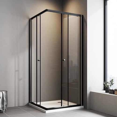 Boromal Duschkabine Schwarz 75 x 75 cm Eckeinstieg Doppel Schiebetür Duschkabine Eckeinstieg 6mm ESG Glas Duschabtrennung Duschwand Höhe 185 cm von Boromal