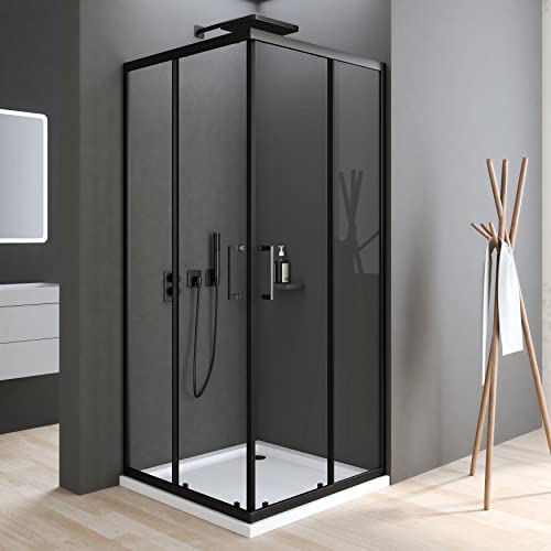 Boromal Duschkabine Schwarz 80x80cm Eckeinstieg Duschkabine Schiebetür 6mm ESG Glas Duschabtrennung Dusche Duschwand Höhe 185cm von Boromal