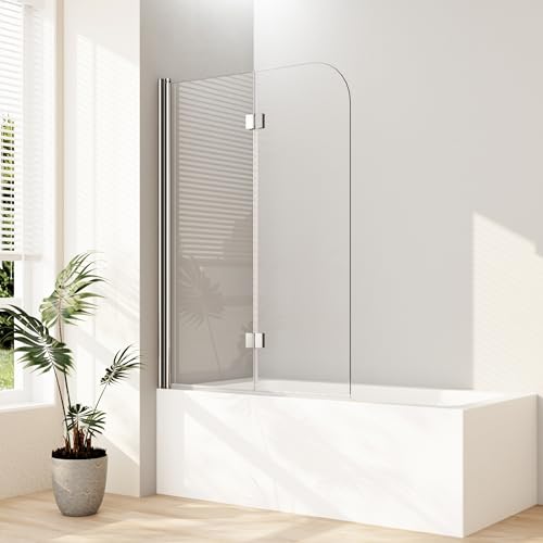 Boromal Duschwand für badewanne 100x140cm 2-teilig Faltwand für Badewanne, Glas Duschwand Badewannenaufsatz Duschtrennwand Duschabtrennung mit 6mm Nano Glas von Boromal