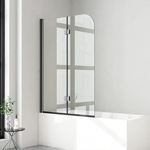 Boromal Duschwand für Badewanne 2 teilig faltbar 100x140 cm 6mm NANO Sicherheitsglas (ESG) Faltwand Badewannenaufsatz Badewannenfaltwand Duschabtrennung für Badewanne, Schwarz von Boromal