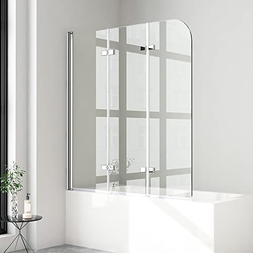 Boromal Duschwand für Badewanne 3 teilig faltbar 140x140 cm 6mm NANO Sicherheitsglas (ESG) Faltwand Badewannenaufsatz Badewannenfaltwand Duschabtrennung für Badewanne von Boromal