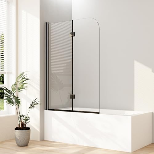 Boromal Duschwand für badewanne Schwarz, 110x140cm 2-teilig Faltwand für Badewanne, Glas Duschwand Badewannenaufsatz Duschtrennwand Duschabtrennung mit 6mm Nano Glas, Matt Schwarz von Boromal