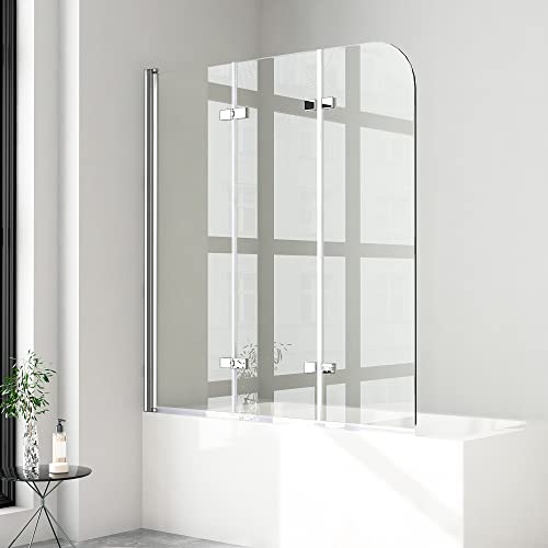 Boromal Duschwand für badewanne 120x140cm 3-teilig Faltwand für Badewanne, 6mm Nano Glas Duschwand Badewannenaufsatz Duschtrennwand Duschabtrennung von Boromal