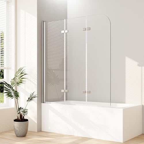 Boromal Duschwand für badewanne 120x140cm 3-teilig Faltwand für Badewanne, Glas Duschwand Badewannenaufsatz Duschtrennwand Duschabtrennung mit 6mm Nano Glas von Boromal