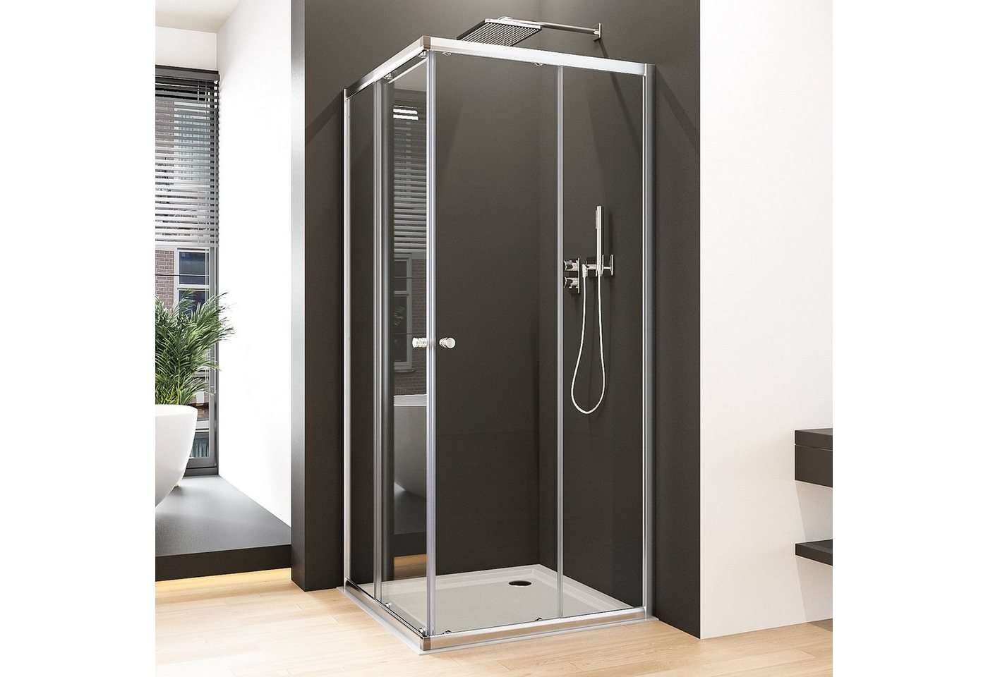 Boromal Eckdusche Duschkabine 75x90 90x75 Schiebetür Duschabtrennung 185H 5mm ESG Glas, BxT: 75x90 cm, Einscheibensicherheitsglas, Duschwand Duschabtrennung von Boromal