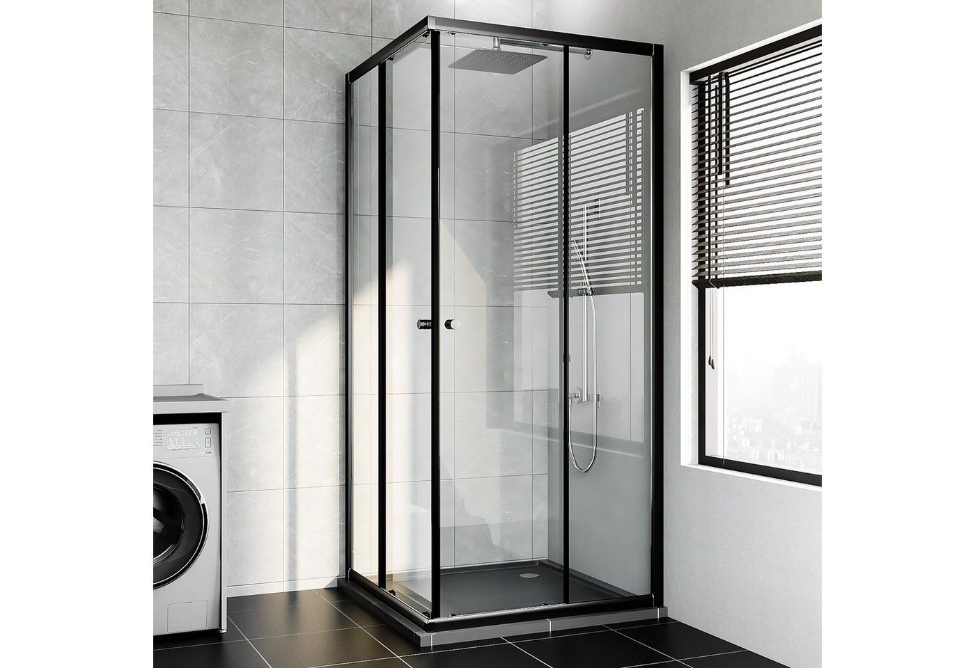 Boromal Eckdusche Duschkabine 90x90 Schiebetür Eckeinstieg Duschwand Dusche 5mm ESG Glas, BxT: 90x90 cm, Einscheibensicherheitsgla, Duschwand Duschabtrennung von Boromal