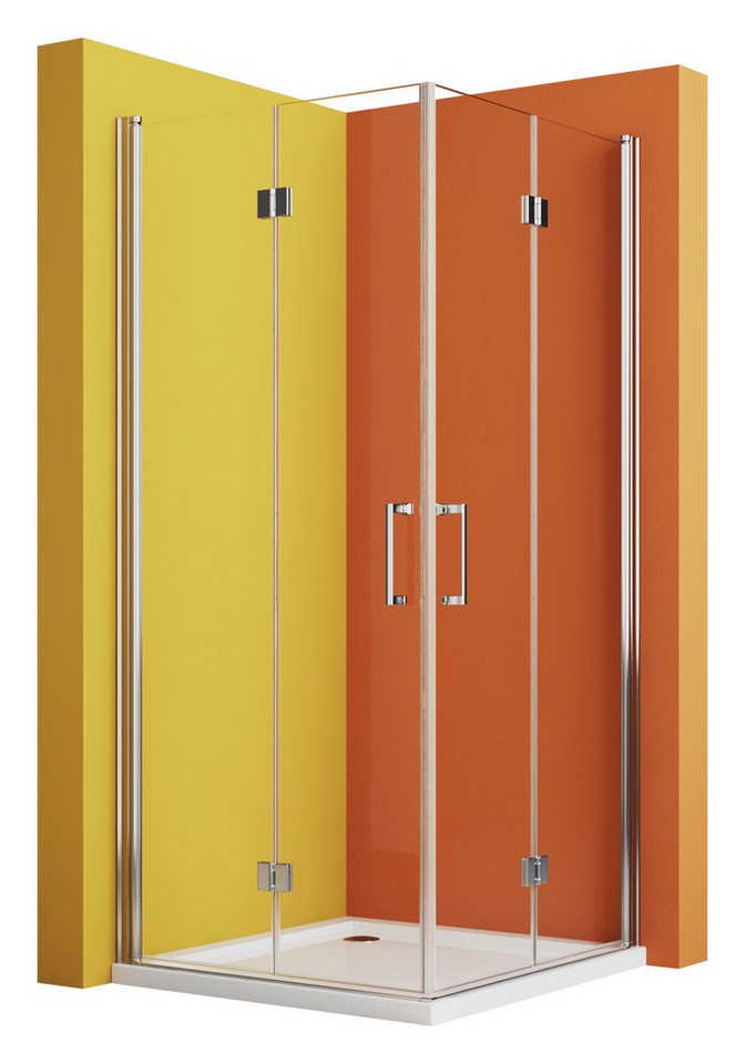Boromal Eckdusche Duschkabine Eckeinstieg Falttür75x90 Duschabtrennung Dusche 6mm ESG, BxT: 75x90 cm, Glas mit Nano von Boromal